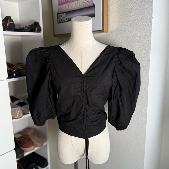Never a Wallflower Designer Black Balloon Sleeve Ruched Blouse Size Small - Picture 1 of 4